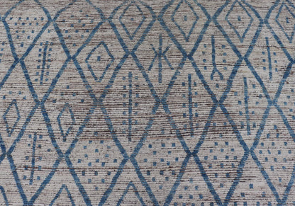 Modern Hand - Knotted Tribal Rug in Wool with Sub - Geometric Design in Blue & Ivory This modern casual tribal rug has been hand - knotted. The rug features a modern sub - geometric diamond design, replete with various motifs, rendered in blue and ivor... - Keivan Woven ArtsAFGC - 40822 - 19418Rug