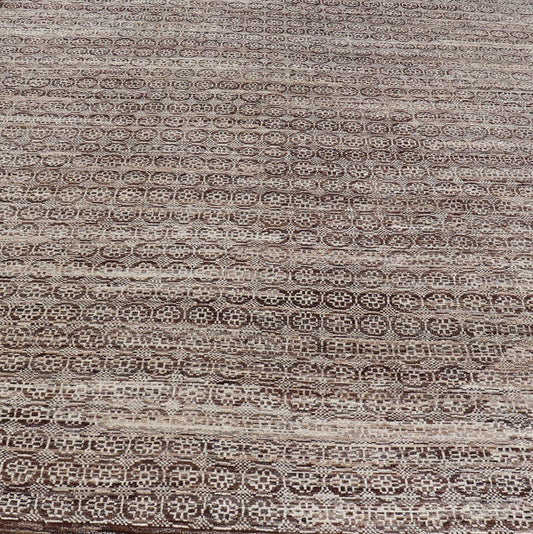 Modern Hand - Knotted Khotan Rug in Wool with Geometric Design in Brown and Ivory This modern casual Khotan rug has been hand - knotted. The rug features a modern all - over geometric design, rendered in brown and ivory; making this rug a superb fit ... - Keivan Woven ArtsAFGC - 40850 - 19430Rug