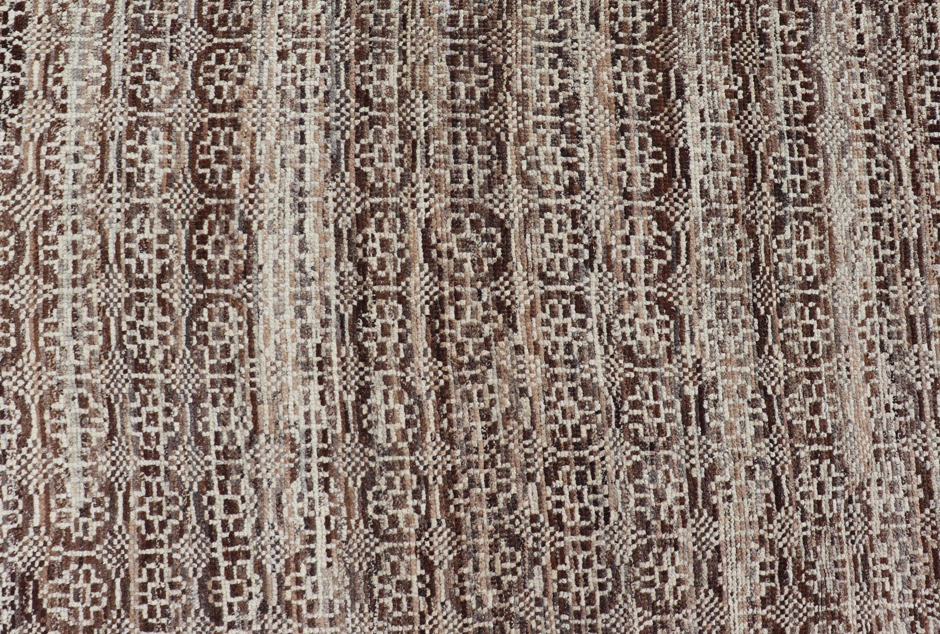 Modern Hand - Knotted Khotan Rug in Wool with Geometric Design in Brown and Ivory This modern casual Khotan rug has been hand - knotted. The rug features a modern all - over geometric design, rendered in brown and ivory; making this rug a superb fit ... - Keivan Woven ArtsAFGC - 40850 - 19430Rug