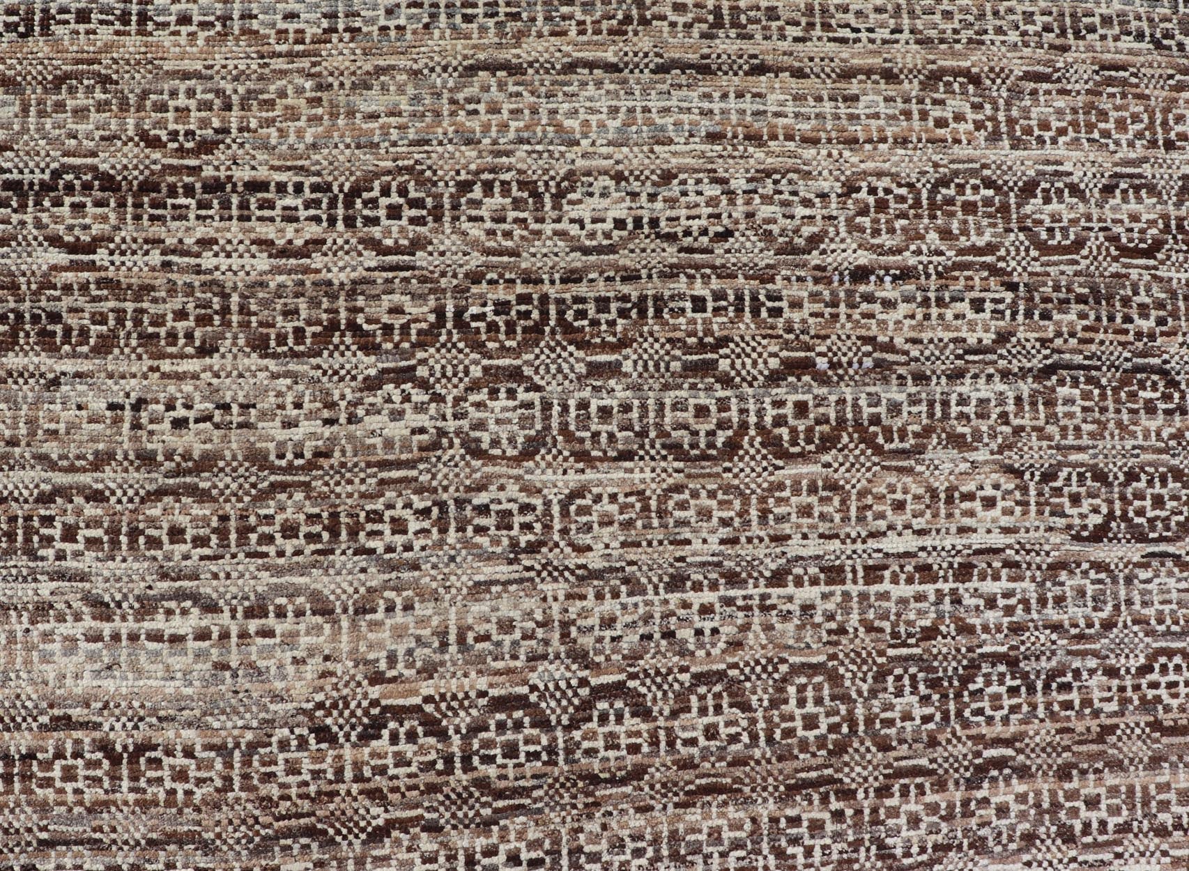 Modern Hand - Knotted Khotan Rug in Wool with Geometric Design in Brown and Ivory This modern casual Khotan rug has been hand - knotted. The rug features a modern all - over geometric design, rendered in brown and ivory; making this rug a superb fit ... - Keivan Woven ArtsAFGC - 40850 - 19430Rug