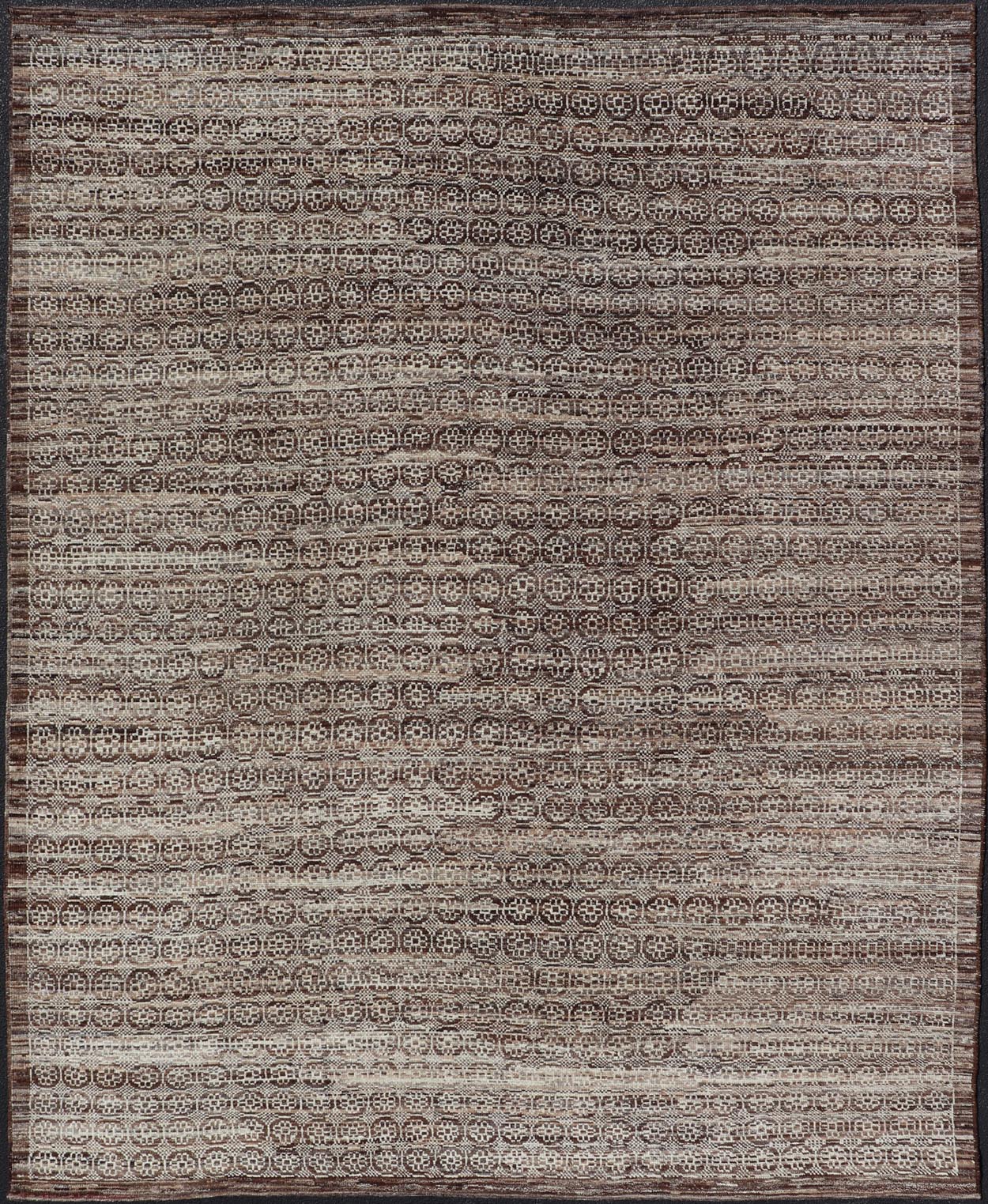 Modern Hand - Knotted Khotan Rug in Wool with Geometric Design in Brown and Ivory This modern casual Khotan rug has been hand - knotted. The rug features a modern all - over geometric design, rendered in brown and ivory; making this rug a superb fit ... - Keivan Woven ArtsAFGC - 40850 - 19430Rug