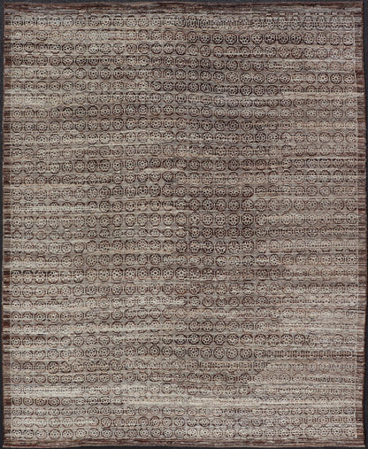 Modern Hand - Knotted Khotan Rug in Wool with Geometric Design in Brown and Ivory This modern casual Khotan rug has been hand - knotted. The rug features a modern all - over geometric design, rendered in brown and ivory; making this rug a superb fit ... - Keivan Woven ArtsAFGC - 40850 - 19430Rug