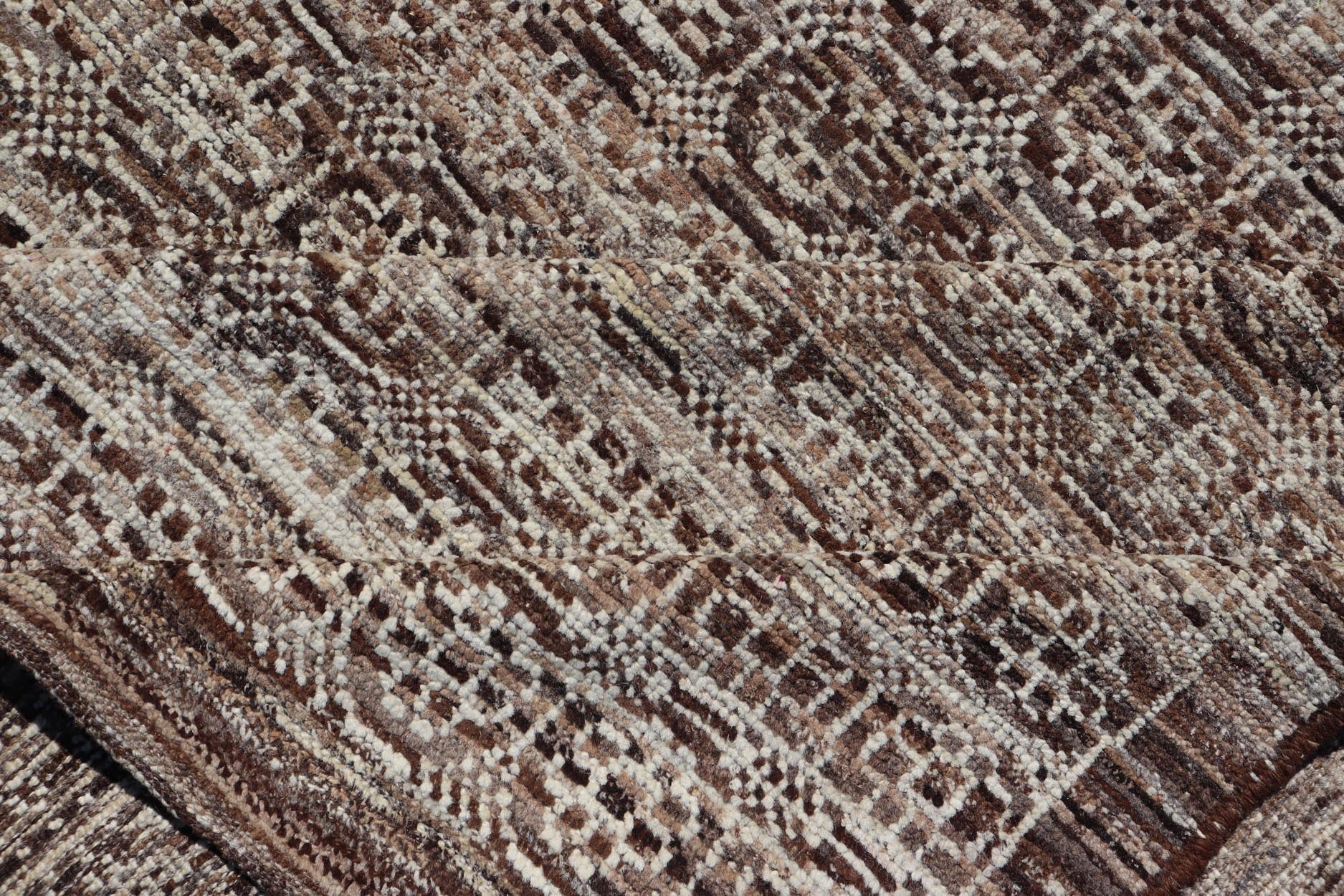 Modern Hand - Knotted Khotan Rug in Wool with Geometric Design in Brown and Ivory This modern casual Khotan rug has been hand - knotted. The rug features a modern all - over geometric design, rendered in brown and ivory; making this rug a superb fit ... - Keivan Woven ArtsAFGC - 40850 - 19430Rug