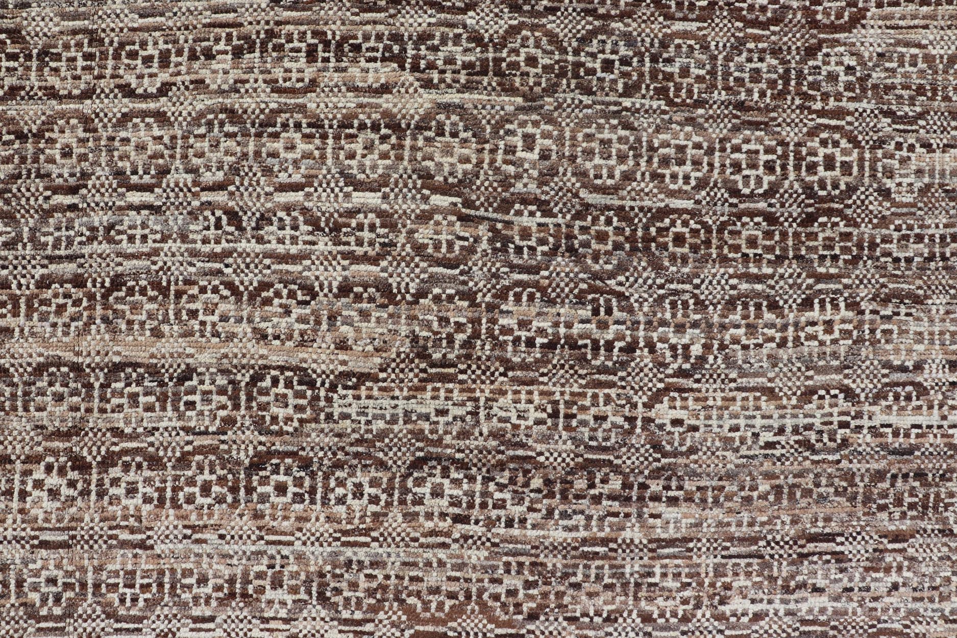 Modern Hand - Knotted Khotan Rug in Wool with Geometric Design in Brown and Ivory This modern casual Khotan rug has been hand - knotted. The rug features a modern all - over geometric design, rendered in brown and ivory; making this rug a superb fit ... - Keivan Woven ArtsAFGC - 40850 - 19430Rug