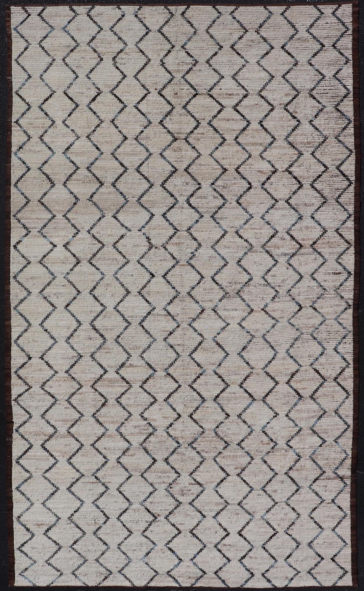 Modern Hand - Knotted Gallery Rug in Wool with Geometric Zig - Zag Design This modern casual tribal rug has been hand - knotted. The rug features a modern all - over geometric zig - zag design, rendered in Blue, Charcoal, Brown and Cream; making this ru... - Keivan Woven ArtsAFGC - 43265 - 19478Rug