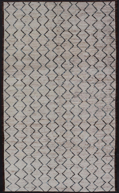 Modern Hand - Knotted Gallery Rug in Wool with Geometric Zig - Zag Design This modern casual tribal rug has been hand - knotted. The rug features a modern all - over geometric zig - zag design, rendered in Blue, Charcoal, Brown and Cream; making this ru... - Keivan Woven ArtsAFGC - 43265 - 19478Rug