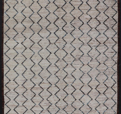 Modern Hand - Knotted Gallery Rug in Wool with Geometric Zig - Zag Design This modern casual tribal rug has been hand - knotted. The rug features a modern all - over geometric zig - zag design, rendered in Blue, Charcoal, Brown and Cream; making this ru... - Keivan Woven ArtsAFGC - 43265 - 19478Rug