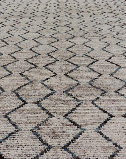 Modern Hand - Knotted Gallery Rug in Wool with Geometric Zig - Zag Design This modern casual tribal rug has been hand - knotted. The rug features a modern all - over geometric zig - zag design, rendered in Blue, Charcoal, Brown and Cream; making this ru... - Keivan Woven ArtsAFGC - 43265 - 19478Rug