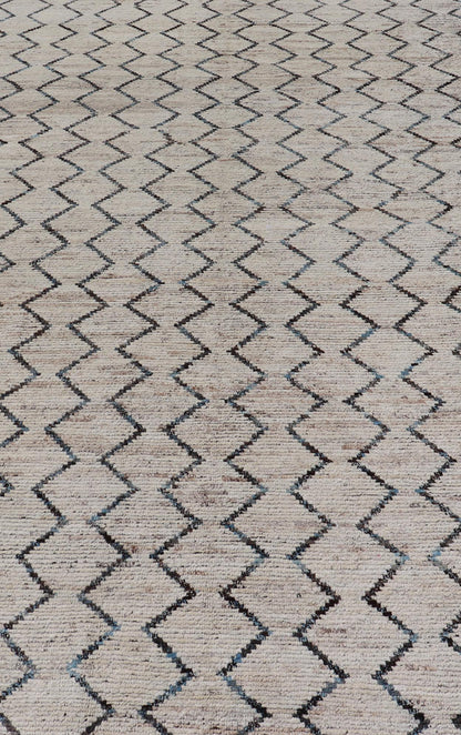 Modern Hand - Knotted Gallery Rug in Wool with Geometric Zig - Zag Design This modern casual tribal rug has been hand - knotted. The rug features a modern all - over geometric zig - zag design, rendered in Blue, Charcoal, Brown and Cream; making this ru... - Keivan Woven ArtsAFGC - 43265 - 19478Rug