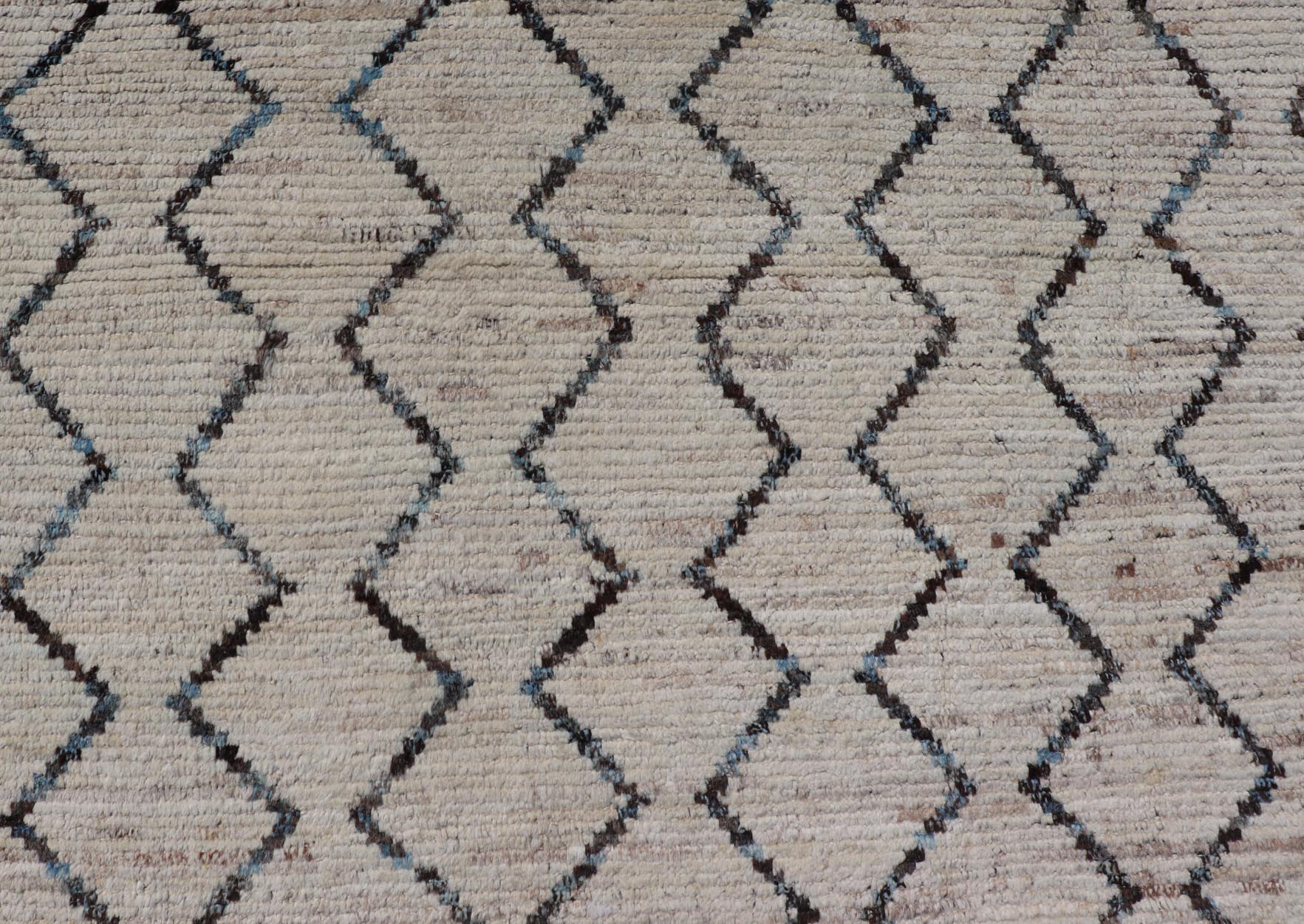 Modern Hand - Knotted Gallery Rug in Wool with Geometric Zig - Zag Design This modern casual tribal rug has been hand - knotted. The rug features a modern all - over geometric zig - zag design, rendered in Blue, Charcoal, Brown and Cream; making this ru... - Keivan Woven ArtsAFGC - 43265 - 19478Rug