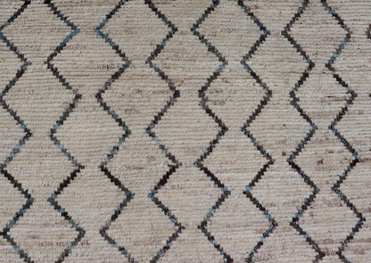 Modern Hand - Knotted Gallery Rug in Wool with Geometric Zig - Zag Design This modern casual tribal rug has been hand - knotted. The rug features a modern all - over geometric zig - zag design, rendered in Blue, Charcoal, Brown and Cream; making this ru... - Keivan Woven ArtsAFGC - 43265 - 19478Rug
