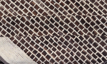 Modern Rug with Brick Design in Brown and Cream by Keivan Woven Arts. Modern Rug with Geometric Brick Design in Earthy Tones of Brown's, and Cream Measures: 9'4 x 11'1. This modern rug has been hand - knotted with fine wool. The rug featur... - Keivan Woven ArtsAFGC - 43266 - 19484Rug