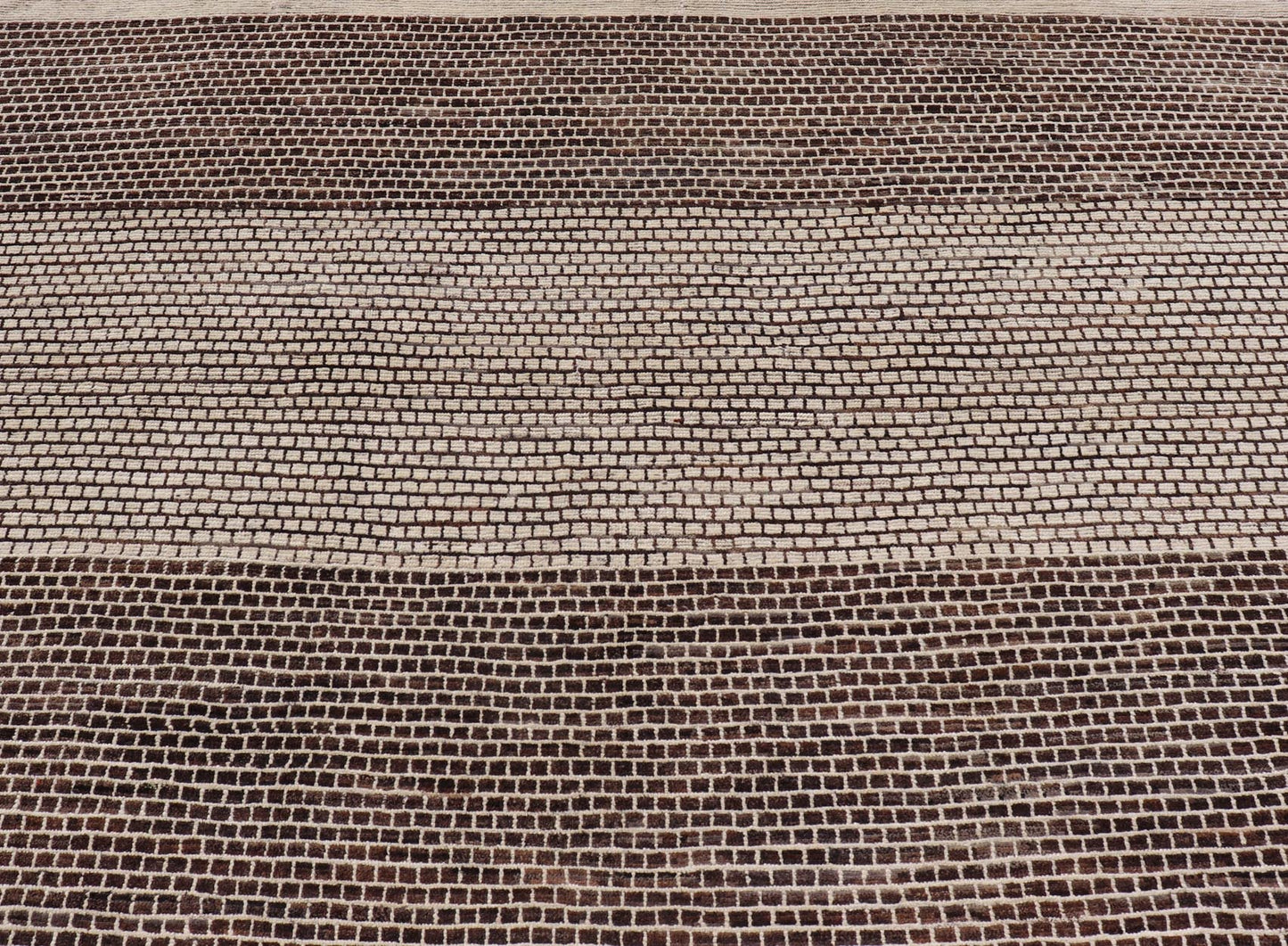 Modern Rug with Brick Design in Brown and Cream by Keivan Woven Arts. Modern Rug with Geometric Brick Design in Earthy Tones of Brown's, and Cream Measures: 9'4 x 11'1. This modern rug has been hand - knotted with fine wool. The rug featur... - Keivan Woven ArtsAFGC - 43266 - 19484Rug