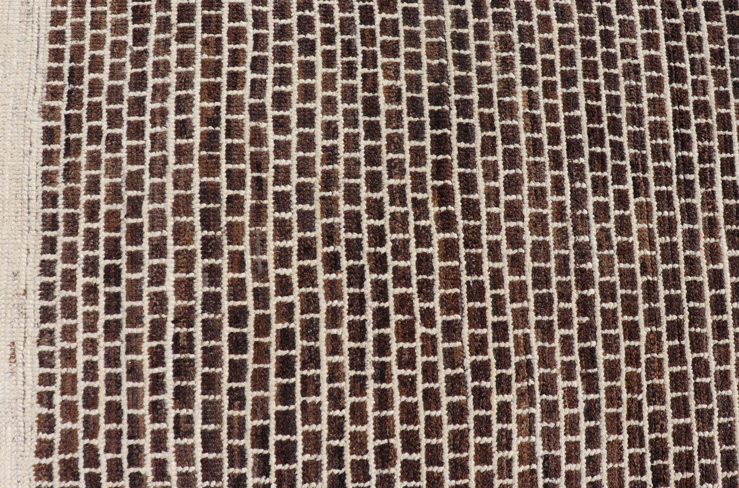 Modern Rug with Brick Design in Brown and Cream by Keivan Woven Arts. Modern Rug with Geometric Brick Design in Earthy Tones of Brown's, and Cream Measures: 9'4 x 11'1. This modern rug has been hand - knotted with fine wool. The rug featur... - Keivan Woven ArtsAFGC - 43266 - 19484Rug