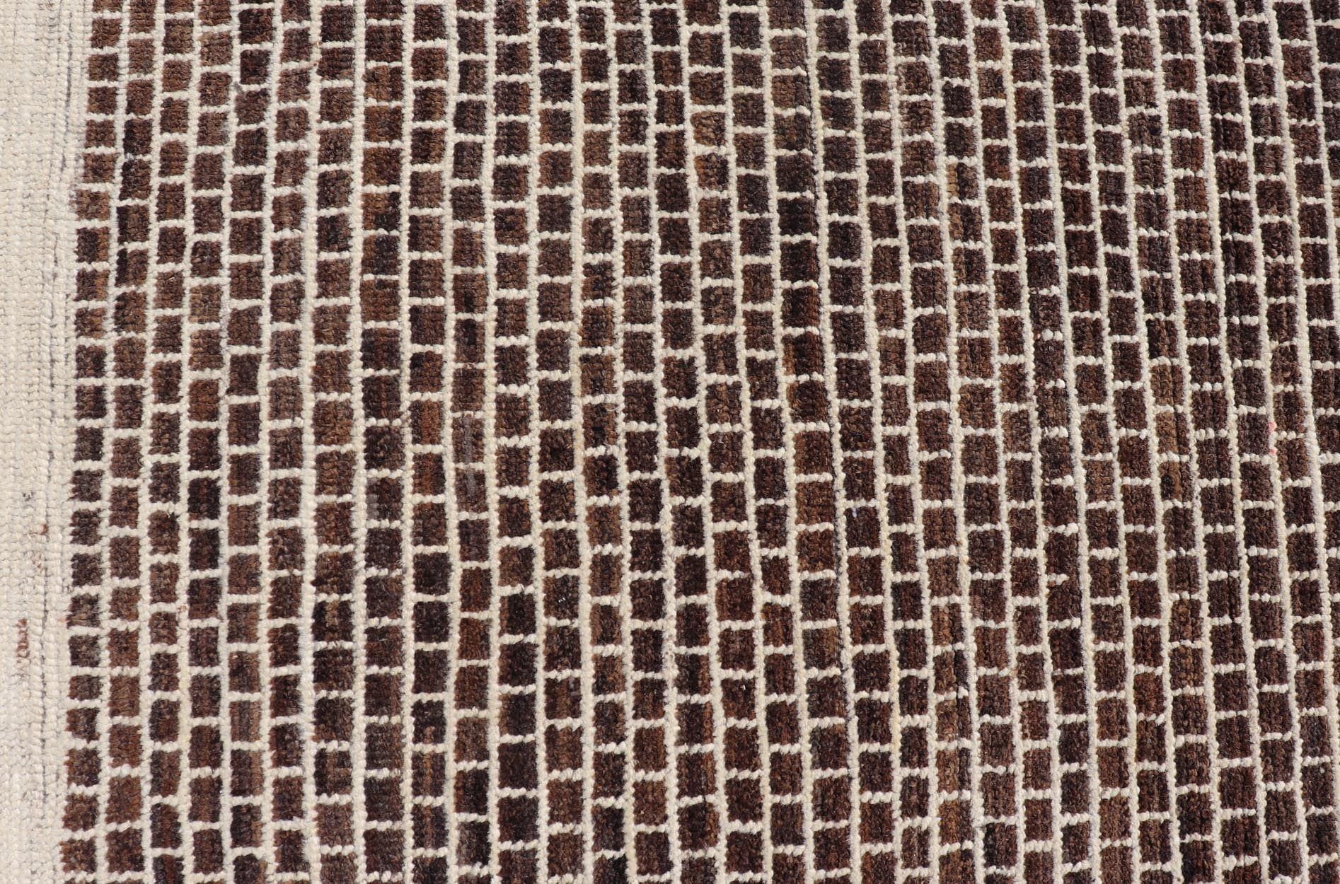 Modern Rug with Brick Design in Brown and Cream by Keivan Woven Arts. Modern Rug with Geometric Brick Design in Earthy Tones of Brown's, and Cream Measures: 9'4 x 11'1. This modern rug has been hand - knotted with fine wool. The rug featur... - Keivan Woven ArtsAFGC - 43266 - 19484Rug