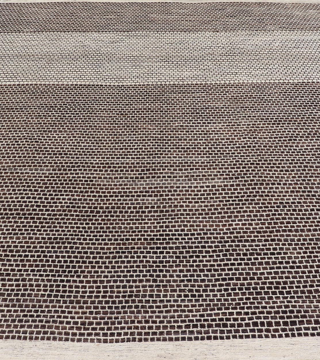 Modern Rug with Brick Design in Brown and Cream by Keivan Woven Arts. Modern Rug with Geometric Brick Design in Earthy Tones of Brown's, and Cream Measures: 9'4 x 11'1. This modern rug has been hand - knotted with fine wool. The rug featur... - Keivan Woven ArtsAFGC - 43266 - 19484