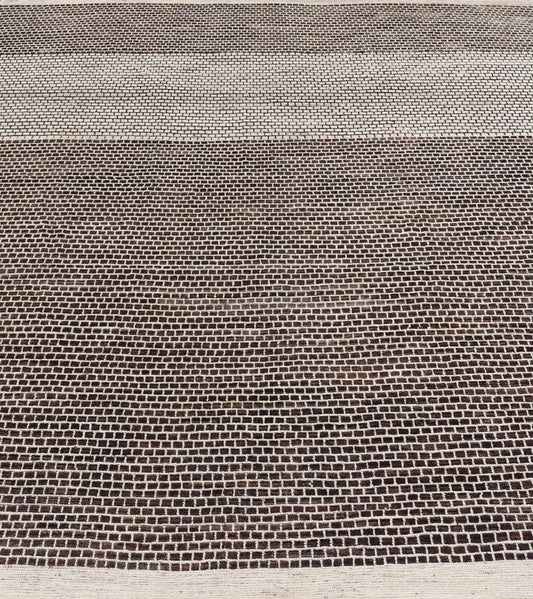 Modern Rug with Brick Design in Brown and Cream by Keivan Woven Arts. Modern Rug with Geometric Brick Design in Earthy Tones of Brown's, and Cream Measures: 9'4 x 11'1. This modern rug has been hand - knotted with fine wool. The rug featur... - Keivan Woven ArtsAFGC - 43266 - 19484
