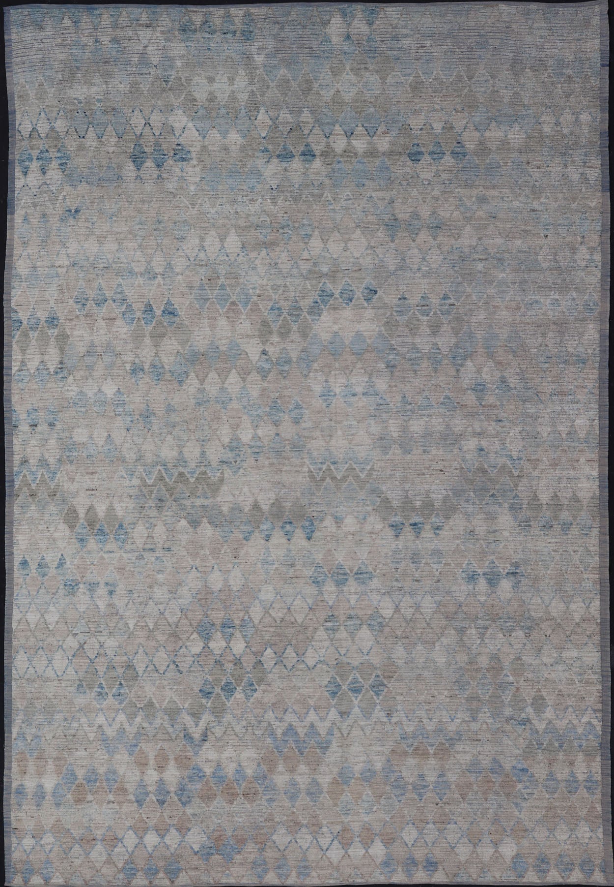 Oversized Modern Casual All - Over Diamond Design in Blue, Taupe, and Cream This over sized modern casual palace sized rug features a subtle diamond design rendered in blue, taupe, cream. This piece was hand - knotted using wool to make a pile textu... - Keivan Woven ArtsAFGC - 43420 - 20157Rug