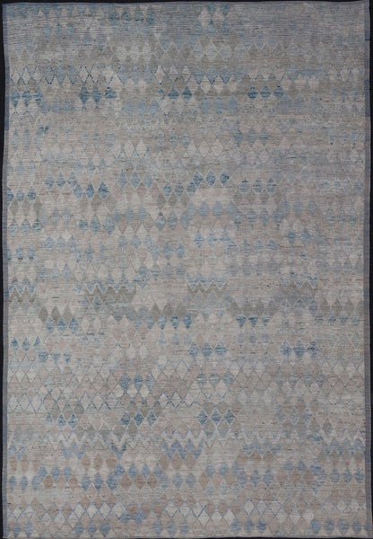 Oversized Modern Casual All - Over Diamond Design in Blue, Taupe, and Cream This over sized modern casual palace sized rug features a subtle diamond design rendered in blue, taupe, cream. This piece was hand - knotted using wool to make a pile textu... - Keivan Woven ArtsAFGC - 43420 - 20157Rug
