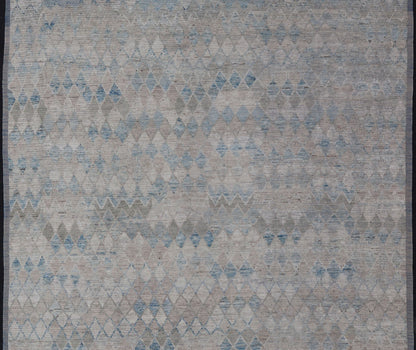 Oversized Modern Casual All - Over Diamond Design in Blue, Taupe, and Cream This over sized modern casual palace sized rug features a subtle diamond design rendered in blue, taupe, cream. This piece was hand - knotted using wool to make a pile textu... - Keivan Woven ArtsAFGC - 43420 - 20157Rug