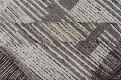 Oversized Afghan Modern Casual Abstract Rug in Muted Earthy Tones This large modern casual features earthy tones, starting with a homogeneous ivory background, with panes of horizontal stripes of taupe. The field features an abstract fo... - Keivan Woven ArtsAFGC - 43431 - 20163Rug