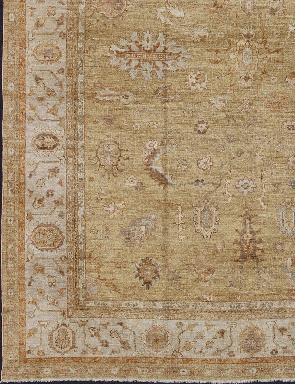 Large Angora Oushak Turkish Rug in Warm Colors of Taupe, Soft Gold, Brown, Cream. This beautiful taupe/gold color Oushak is made with a combination of angora wool and old wool. Featuring all organic materials, the Angora Collection is a modern - d... - Keivan Woven ArtsAN - 104988 - 6568Rug