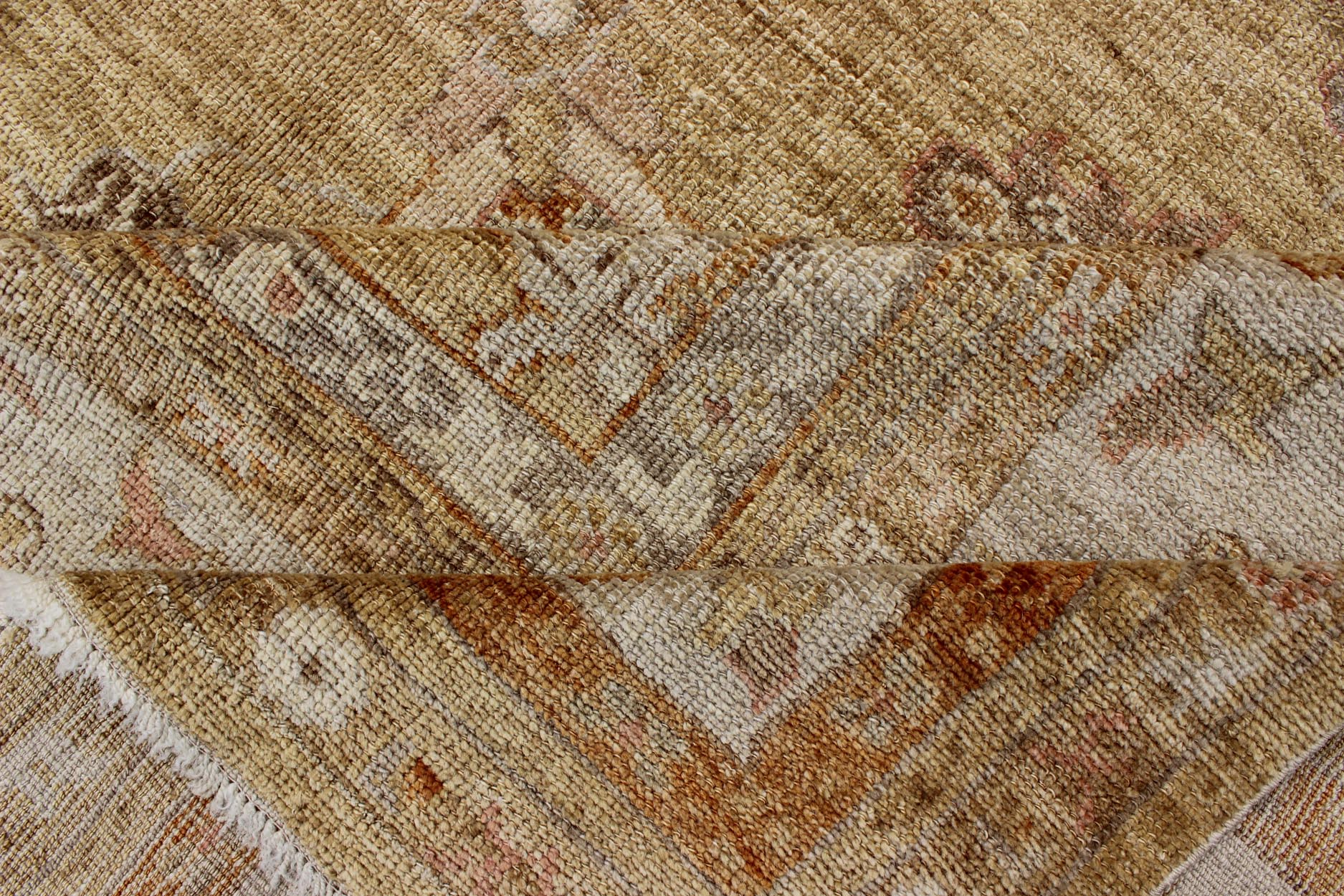 Large Angora Oushak Turkish Rug in Warm Colors of Taupe, Soft Gold, Brown, Cream. This beautiful taupe/gold color Oushak is made with a combination of angora wool and old wool. Featuring all organic materials, the Angora Collection is a modern - d... - Keivan Woven ArtsAN - 104988 - 6568Rug