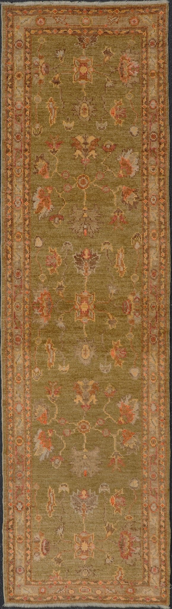 Turkish Oushak Runner With Traditional All - Over Design in Yellow Green Keivan Woven Arts - Turkish Oushak runner with traditional motifs and elegant traditional medallion design, rug AN - 105339 , country of origin / type: Turkey / Oushak Measures:... - Keivan Woven ArtsAN - 105339 - 1746Rug