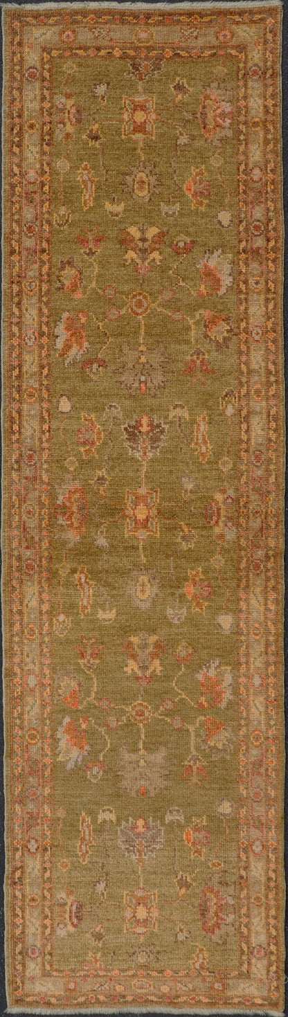 Turkish Oushak Runner With Traditional All - Over Design in Yellow Green Keivan Woven Arts - Turkish Oushak runner with traditional motifs and elegant traditional medallion design, rug AN - 105339 , country of origin / type: Turkey / Oushak Measures:... - Keivan Woven ArtsAN - 105339 - 1746Rug