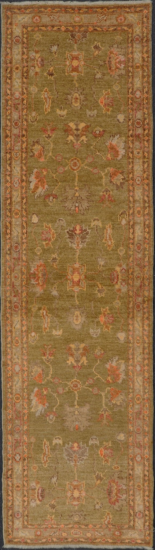 Turkish Oushak Runner With Traditional All - Over Design in Yellow Green Keivan Woven Arts - Turkish Oushak runner with traditional motifs and elegant traditional medallion design, rug AN - 105339 , country of origin / type: Turkey / Oushak Measures:... - Keivan Woven ArtsAN - 105339 - 1746Rug