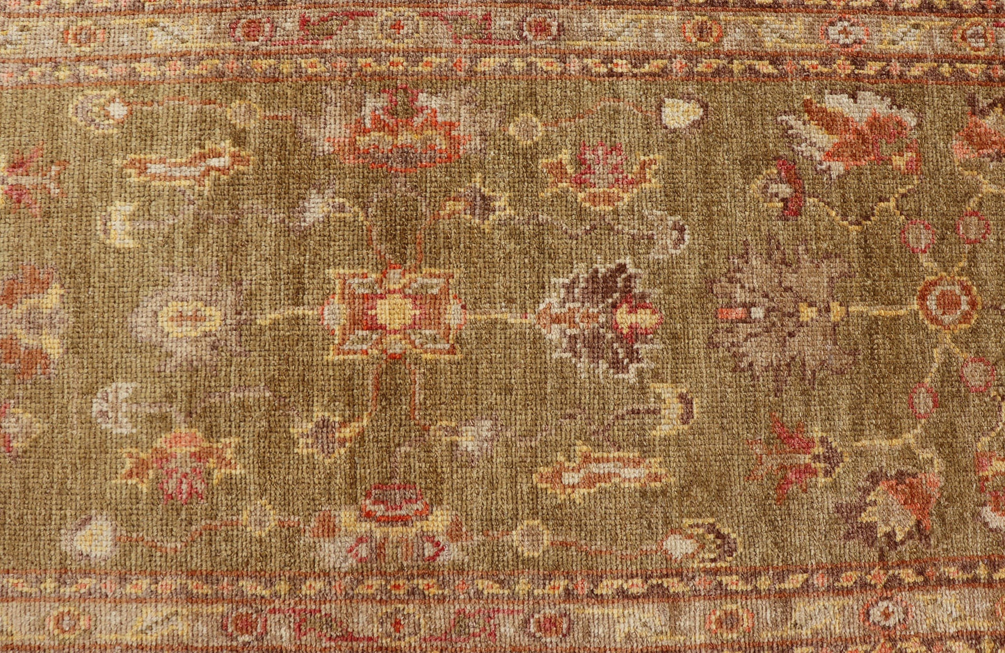 Turkish Oushak Runner With Traditional All - Over Design in Yellow Green Keivan Woven Arts - Turkish Oushak runner with traditional motifs and elegant traditional medallion design, rug AN - 105339 , country of origin / type: Turkey / Oushak Measures:... - Keivan Woven ArtsAN - 105339 - 1746Rug