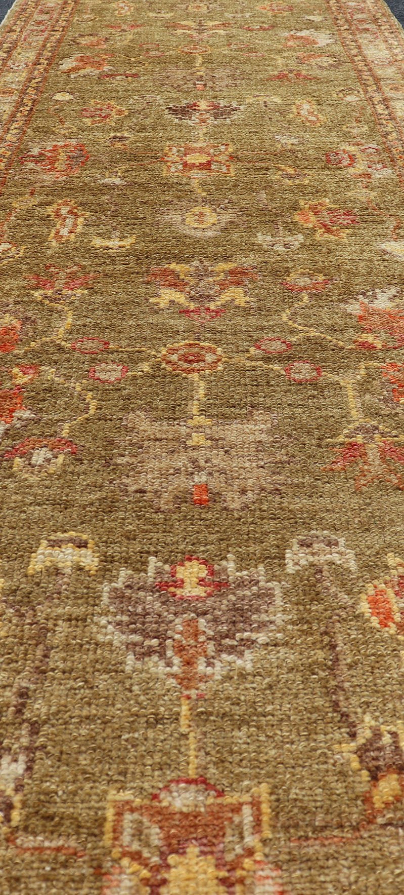 Turkish Oushak Runner With Traditional All - Over Design in Yellow Green Keivan Woven Arts - Turkish Oushak runner with traditional motifs and elegant traditional medallion design, rug AN - 105339 , country of origin / type: Turkey / Oushak Measures:... - Keivan Woven ArtsAN - 105339 - 1746Rug