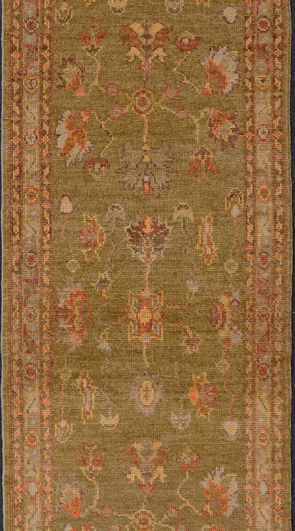 Turkish Oushak Runner With Traditional All - Over Design in Yellow Green Keivan Woven Arts - Turkish Oushak runner with traditional motifs and elegant traditional medallion design, rug AN - 105339 , country of origin / type: Turkey / Oushak Measures:... - Keivan Woven ArtsAN - 105339 - 1746Rug