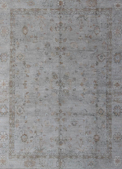 Large Turkish Angora Oushak Rug With All - Over Vining Floral Design in Neutral Colors, antique reproduction ushak, angora oushak. Keivan Woven Arts - Faded Turkish Oushak rug with all - over vining floral design in silver and cream and neutral colors, r... - Keivan Woven ArtsAN - 108394 - 1949Rug