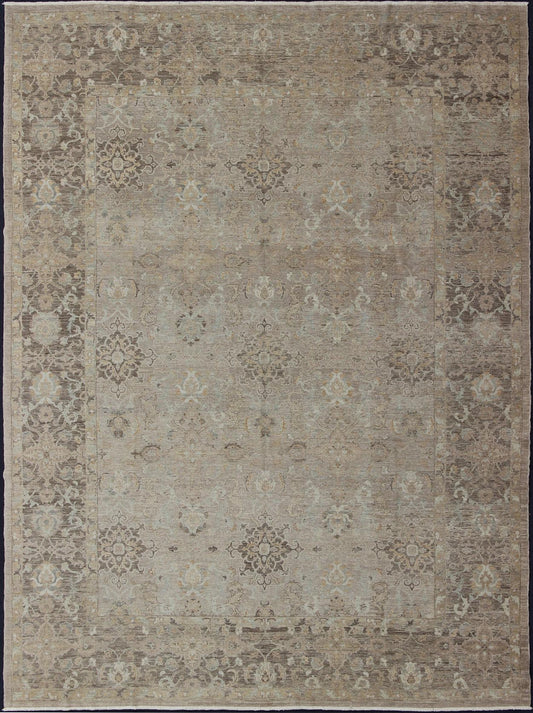 Keivan Woven Arts - Turkish Sivas Fine Weave Rug in Taupe, Gray, Ivory and Brown and Cream Colors. Turkish Sivas in Taupe, Gray, Ivory and Brown, Cream and pastel colors, rug AN - 108837, country of origin / type: Turkey / Sivas, circa 1980 Thi... - Keivan Woven ArtsAN - 108837 - 2352Rug