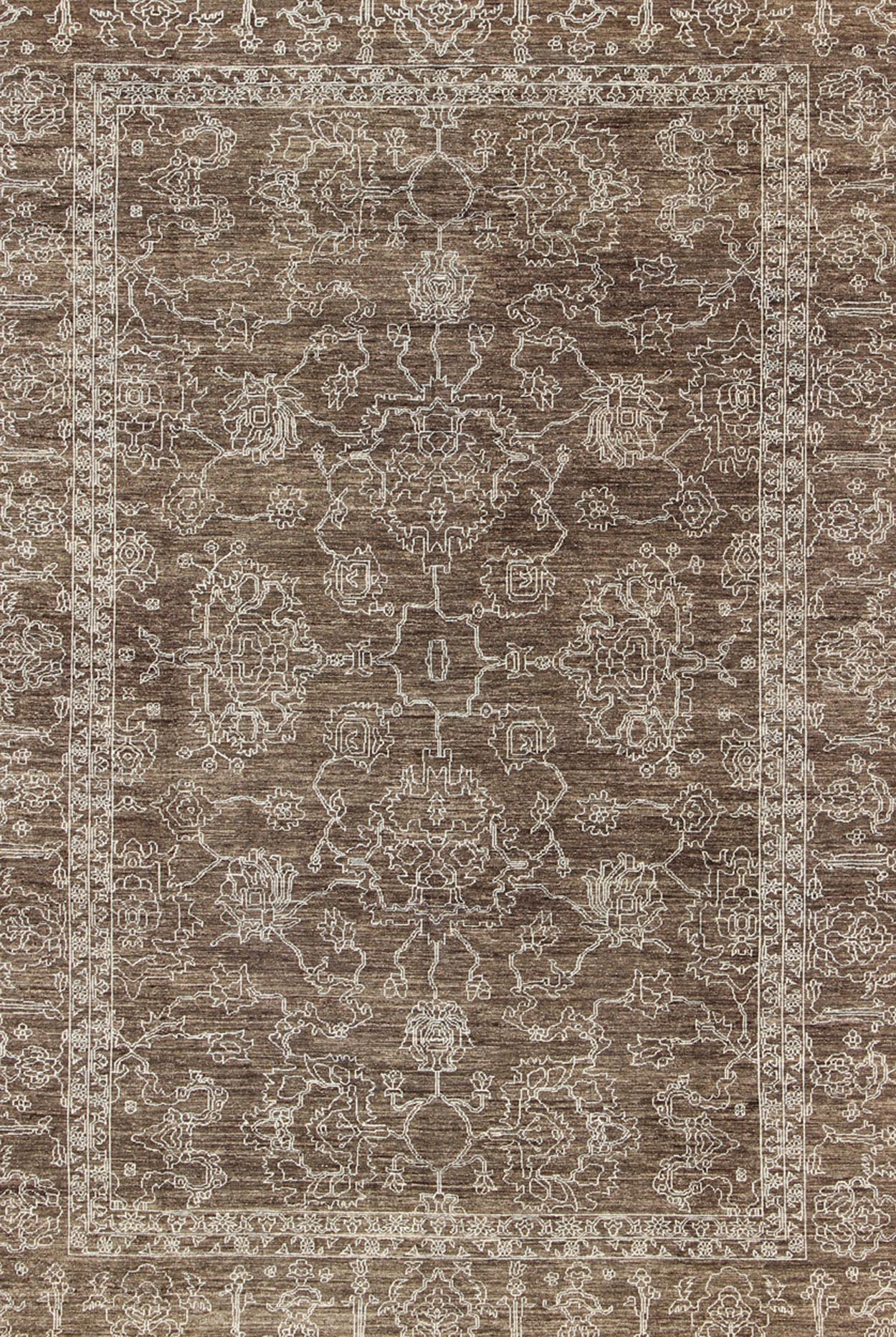 Fine Transitional Rug With Stylized Geometric Motifs in Brown & Tan Keivan Woven Arts - Variegated brown and tan in this very finely woven Transitional rug made in Turkey with tan highlights, rug AN - 110430, country of origin / type: Turkey / Tribal ... - Keivan Woven ArtsAN - 110430 - 2691Rug