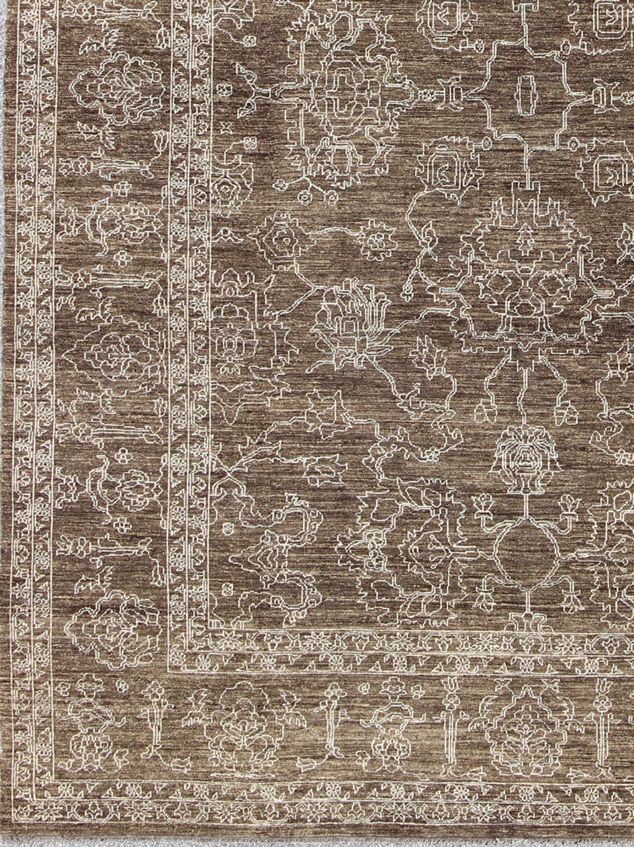 Fine Transitional Rug With Stylized Geometric Motifs in Brown & Tan Keivan Woven Arts - Variegated brown and tan in this very finely woven Transitional rug made in Turkey with tan highlights, rug AN - 110430, country of origin / type: Turkey / Tribal ... - Keivan Woven ArtsAN - 110430 - 2691Rug