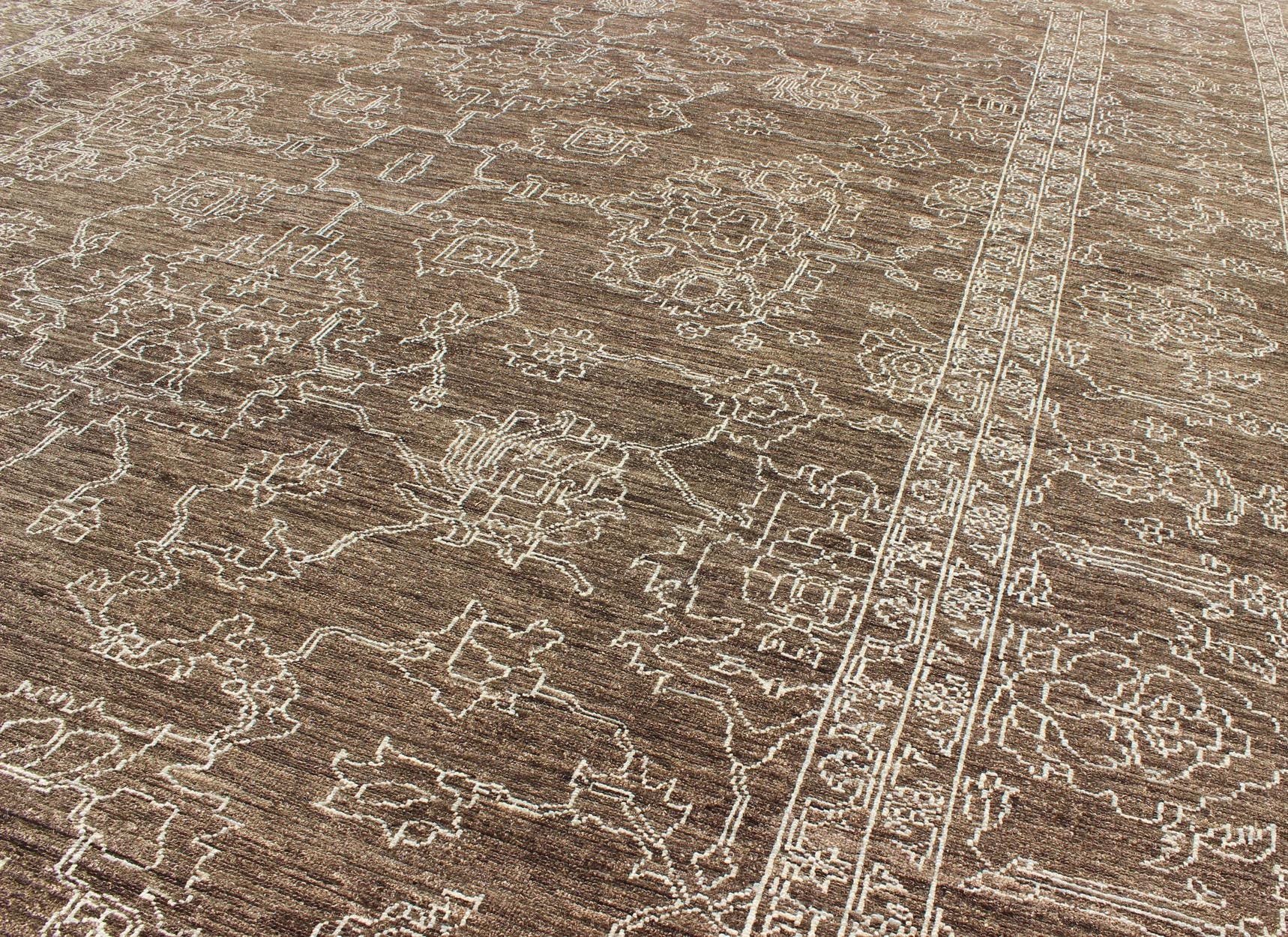 Fine Transitional Rug With Stylized Geometric Motifs in Brown & Tan Keivan Woven Arts - Variegated brown and tan in this very finely woven Transitional rug made in Turkey with tan highlights, rug AN - 110430, country of origin / type: Turkey / Tribal ... - Keivan Woven ArtsAN - 110430 - 2691Rug