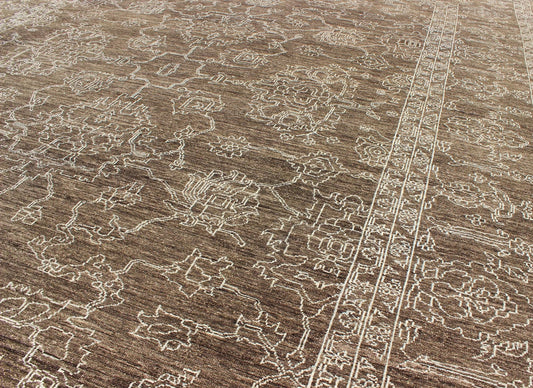 Fine Transitional Rug With Stylized Geometric Motifs in Brown & Tan Keivan Woven Arts - Variegated brown and tan in this very finely woven Transitional rug made in Turkey with tan highlights, rug AN - 110430, country of origin / type: Turkey / Tribal ... - Keivan Woven ArtsAN - 110430 - 2691Rug