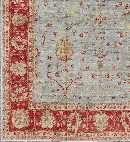 Angora Turkish Oushak Rug in Raspberry Red, Light Blue, Light Green & Butter. Angora collection is the finest Oushak reproductions. Keivan Woven Arts/ Rug/AN - 113926, Reproduction Angora Oushak. Measures:12'4 x 13'11 From our Angora Colle... - Keivan Woven ArtsAN - 113926 - 3253Rug