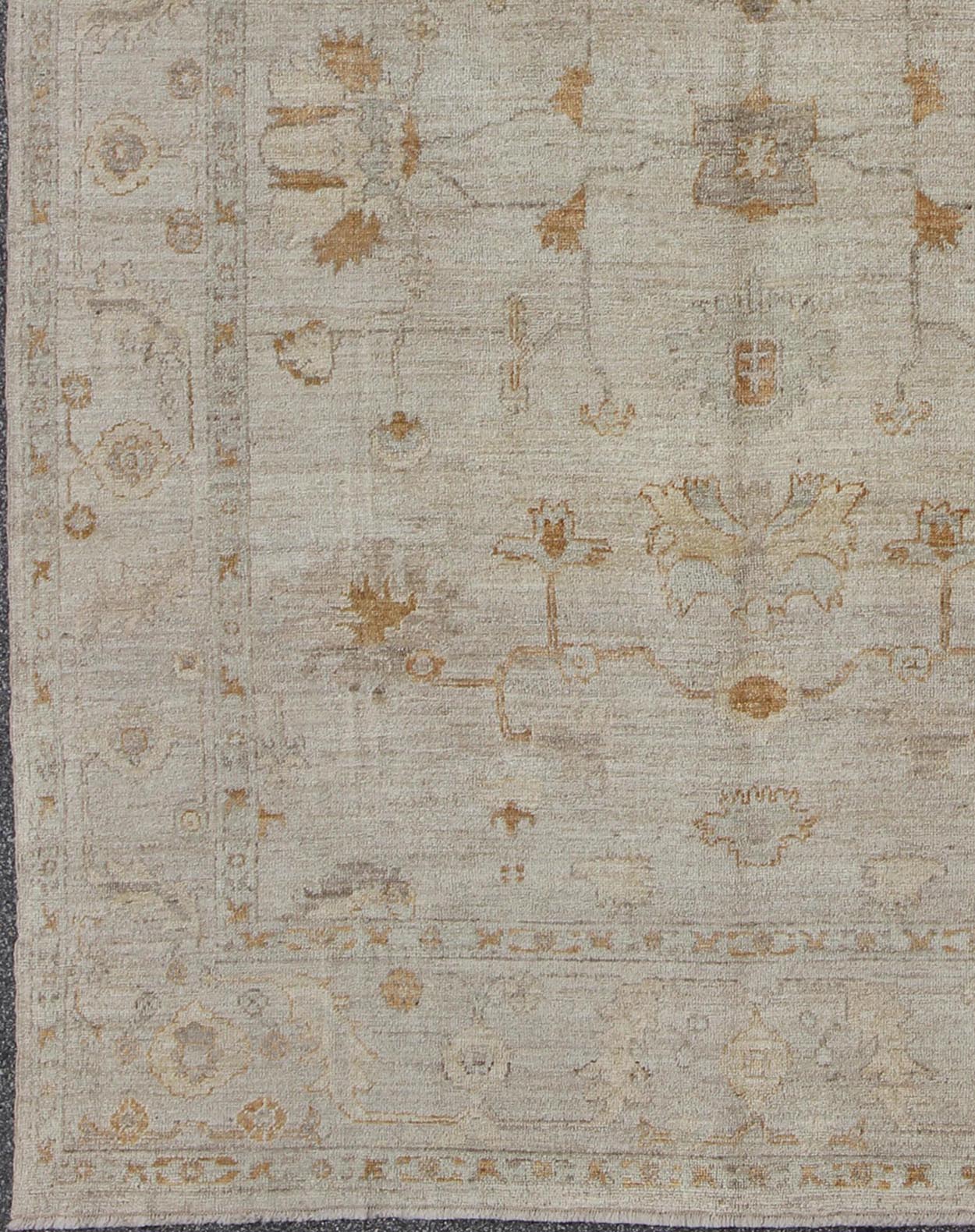 Angora Oushak Turkish Rug With Classic Oushak Design in Neutral Tones and Pop of Colors. Amazing Angora Turkish Classic Oushak Rug With Floral Motifs. Keivan Woven Arts/ rug AN - 114747. Measures: 8'7 x 11'5 Angora Turkish Classic... - Keivan Woven ArtsAN - 114747 - 3371Rug