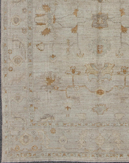 Angora Oushak Turkish Rug With Classic Oushak Design in Neutral Tones and Pop of Colors. Amazing Angora Turkish Classic Oushak Rug With Floral Motifs. Keivan Woven Arts/ rug AN - 114747. Measures: 8'7 x 11'5 Angora Turkish Classic... - Keivan Woven ArtsAN - 114747 - 3371Rug