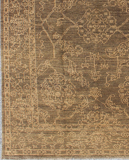Fine Transitional Rug with Stylized Geometric Motifs in Brown and Light Blue Light brown and very finely woven Transitional rug in the brown background of light blue highlights, Keivan Woven Arts, rug AN - 115307, country of origin / type: Turkey ... - Keivan Woven ArtsAN - 115307 - 3728Rug