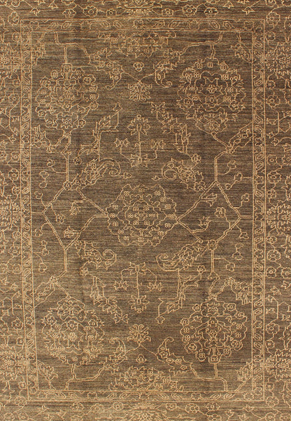 Fine Transitional Rug with Stylized Geometric Motifs in Brown and Light Blue Light brown and very finely woven Transitional rug in the brown background of light blue highlights, Keivan Woven Arts, rug AN - 115307, country of origin / type: Turkey ... - Keivan Woven ArtsAN - 115307 - 3728Rug