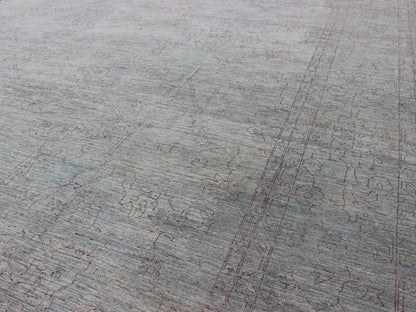 Keivan Woven Arts Finely made Transitional Rug with Stylized Geometric Motifs in Lavender and Light Blue Measures:12'2 x 15'1 finely woven Transitional rug in light blue background and lavender highlights, Keivan Woven Arts / rug AN - 1155... - Keivan Woven ArtsAN - 115547 - 3790Rug