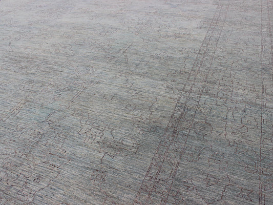 Keivan Woven Arts Finely made Transitional Rug with Stylized Geometric Motifs in Lavender and Light Blue Measures:12'2 x 15'1 finely woven Transitional rug in light blue background and lavender highlights, Keivan Woven Arts / rug AN - 1155... - Keivan Woven ArtsAN - 115547 - 3790Rug