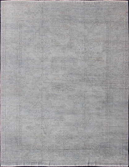 Keivan Woven Arts Finely made Transitional Rug with Stylized Geometric Motifs in Lavender and Light Blue Measures:12'2 x 15'1 finely woven Transitional rug in light blue background and lavender highlights, Keivan Woven Arts / rug AN - 1155... - Keivan Woven ArtsAN - 115547 - 3790Rug