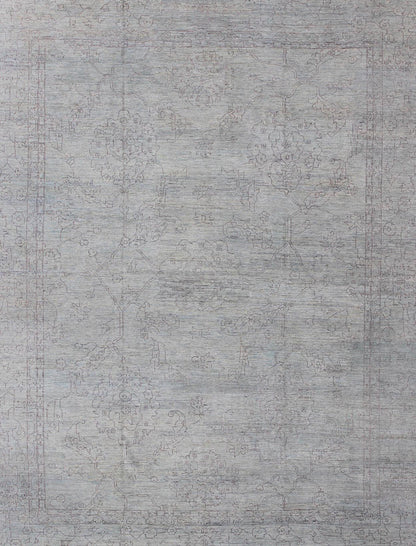 Keivan Woven Arts Finely made Transitional Rug with Stylized Geometric Motifs in Lavender and Light Blue Measures:12'2 x 15'1 finely woven Transitional rug in light blue background and lavender highlights, Keivan Woven Arts / rug AN - 1155... - Keivan Woven ArtsAN - 115547 - 3790Rug