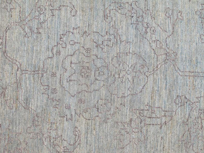 Fine Transitional Rug with Stylized Geometric Motifs in Lavender and Light Blue Light lavender and very finely woven Transitional rug in light blue background of lavender highlights, rug AN - 115548, country of origin / type: Turkey / Tribal ... - Keivan Woven ArtsAN - 115548 - 3794Rug