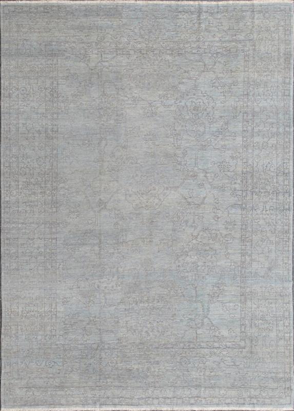 Fine Transitional Rug with Stylized Geometric Motifs in Lavender and Light Blue Light lavender and very finely woven Transitional rug in light blue background of lavender highlights, rug AN - 115548, country of origin / type: Turkey / Tribal ... - Keivan Woven ArtsAN - 115548 - 3794Rug